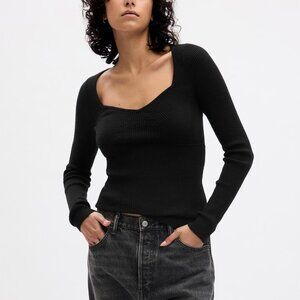 🛍️N.W.T.🛍️Gap Black Wool Sweetheart Ribbed Corset Sweater